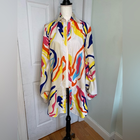 Vintage 80s Artistic Abstract Madrag Shirt Dress - Picture 1 of 15
